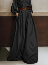 High-Waisted Wide Leg Jumpsuit - Half-Collar Long Sleeve One-Piece
