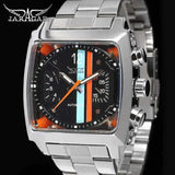 JARAGAR 569 Retro Square Dial Unique Men's Automatic Mechanical Watch Calendar Week Steel Strap Casual Men's Clock Reloj Hombre