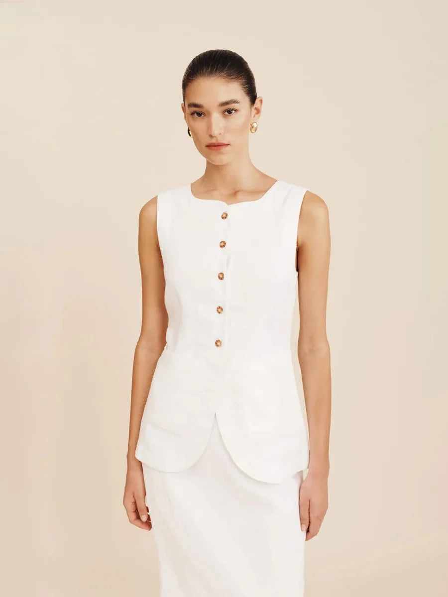 Bornladies Women's Sleeveless Vest High Waisted Skirt Set Spring Summer New Linen Casual Suit Fashion Office Lady Vest Set