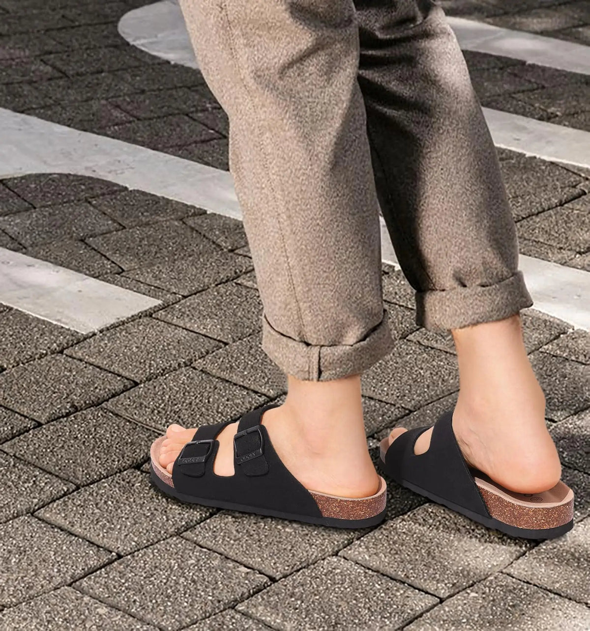 Women’s Suede Sandals with Cork Footbed