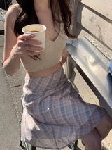 Vintage High-Waist Pleated A-Line Skirt