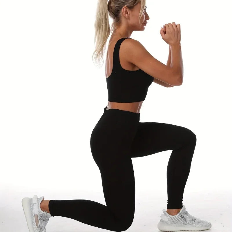 Women's Seamless Ribbed Yoga Set – Quick-Dry Sleeveless Workout Suit