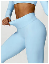 2-Piece Women's High-Waist Yoga Set – Seamless Long Sleeve Workout Suit