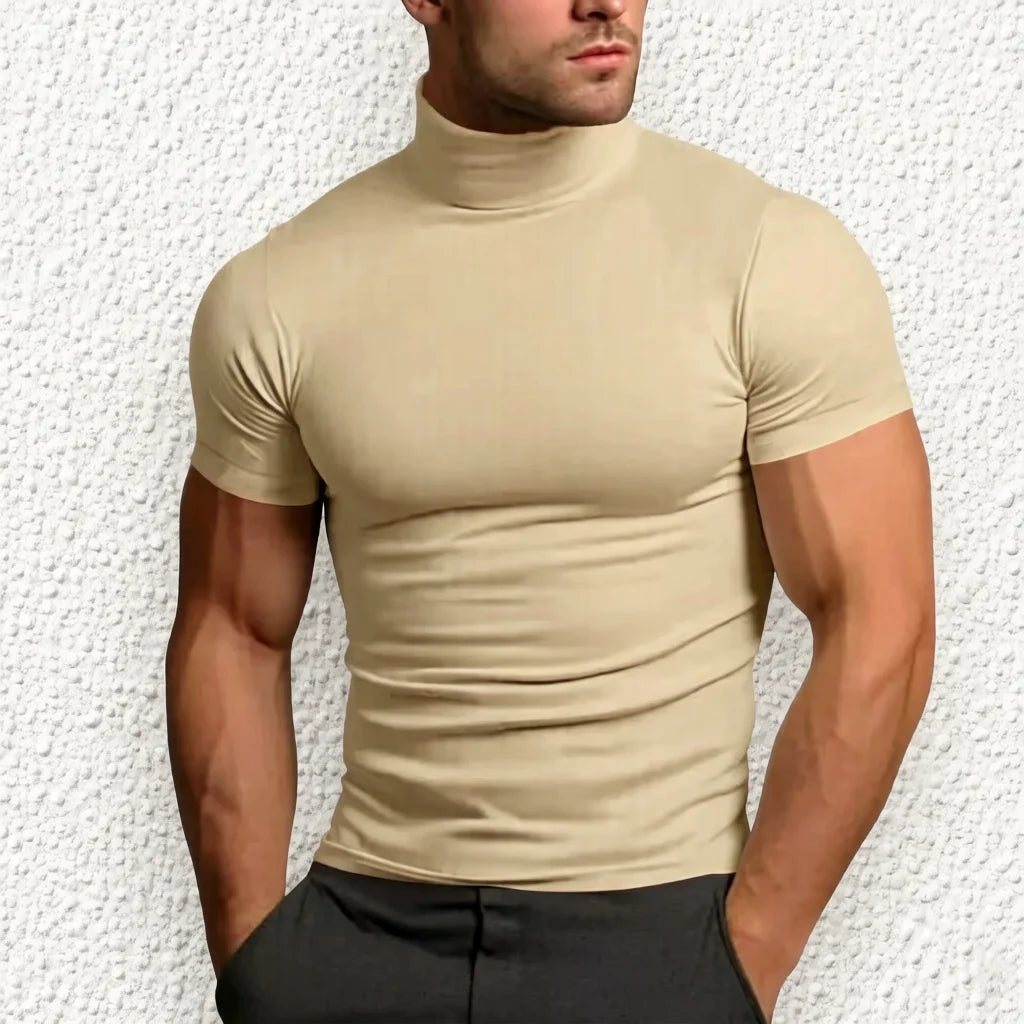 Men's compress T-shirts summer solid color short-sleeved men tops fashion yoga clothes men's tight turtleneck T-shirt
