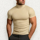 Men's compress T-shirts summer solid color short-sleeved men tops fashion yoga clothes men's tight turtleneck T-shirt