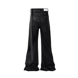 Black Waxed Leather Stretch Flare Jeans