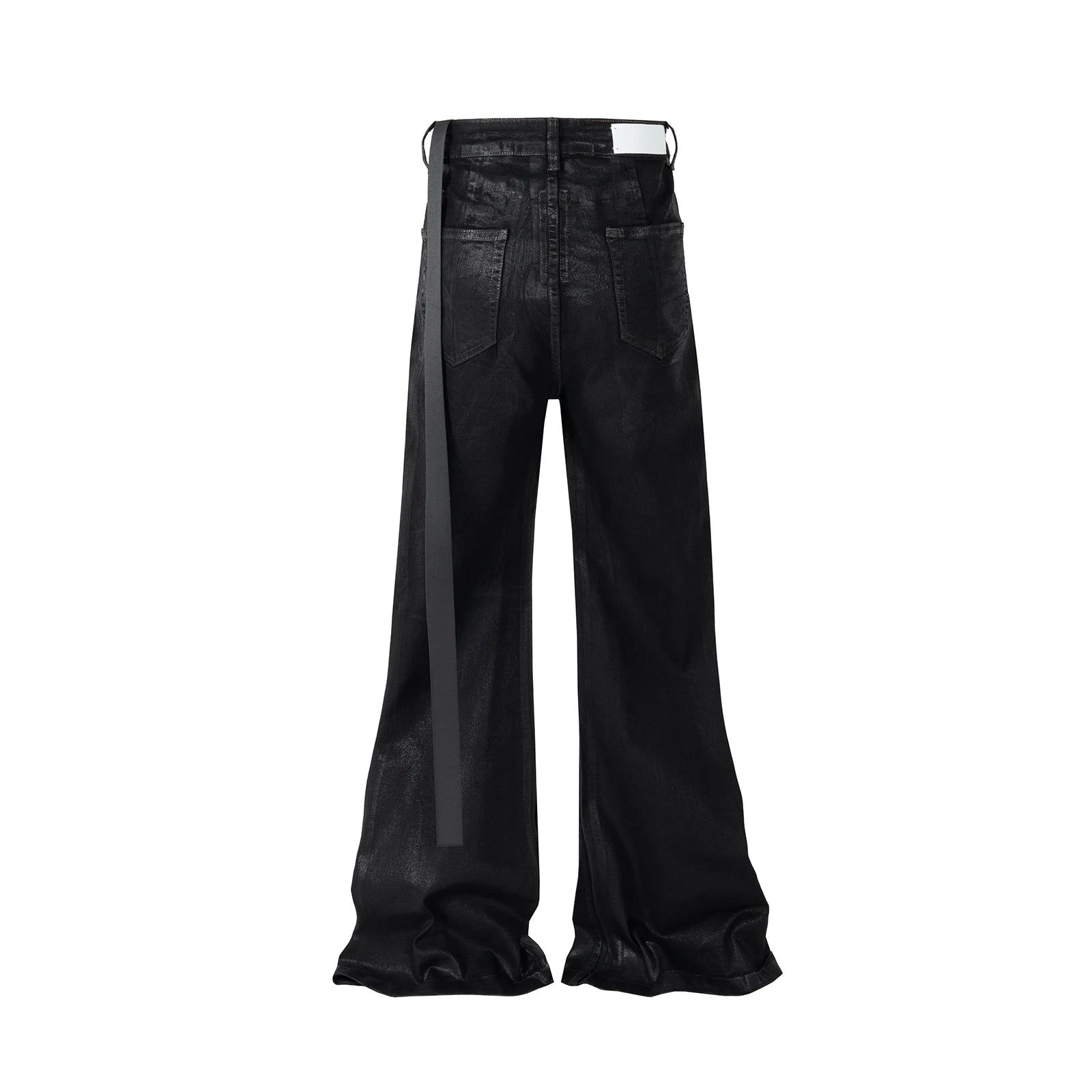 Black Waxed Leather Stretch Flare Jeans