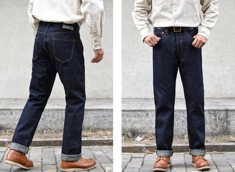 SAUCE ZHAN Mens Jeans Rainbow Sanforized Selvedge Denim Jeans Man Python Skin Labels Regular Fit 14 Oz