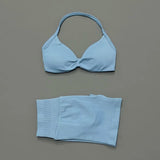 2 Pieces HISTELLO Sports Set Seamless Strappy Yoga Bra High Waist Scrunch Shorts Breathable Elastic Gym Workout Fitness Clothes