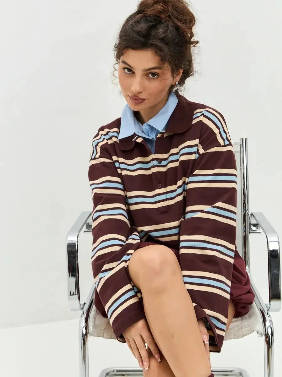 Vintage Striped Oversized Polo Shirt