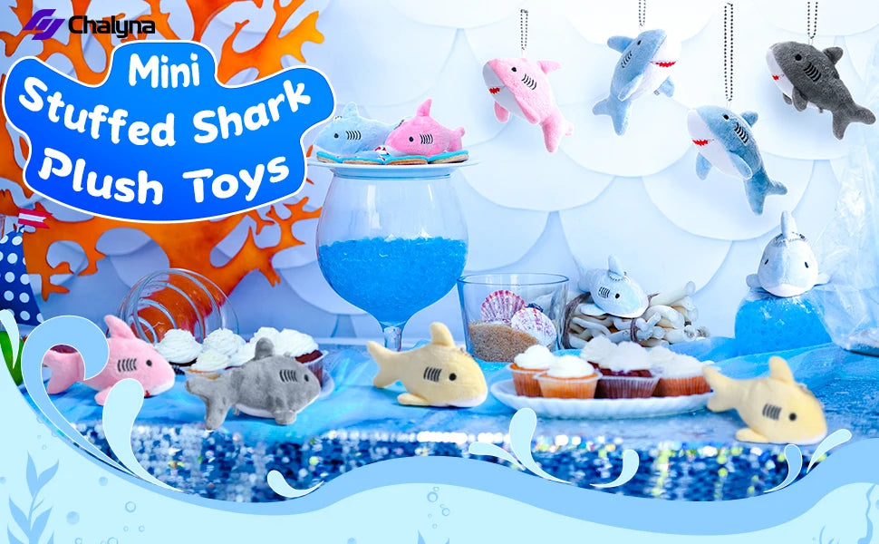 12-48Pcs Shark Plush Keychain Mini Stuffed Animal 3.94" Shark Party Favors Bulk Soft Tiny Shark Keychain Shark Backpack Keychain