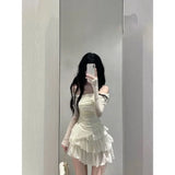 2025 Autumn Two Pieces Skirt Set Women Y2k Crop Tops T-shirt + Cake Skirts Japanese Kawaii Fashion Suits Chic Outfits Korean