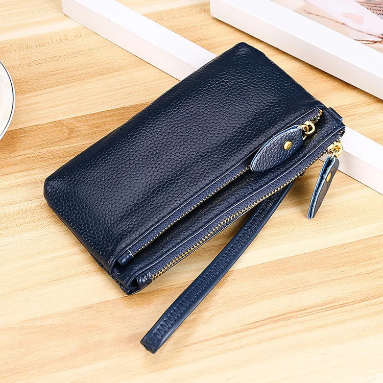 Fashion Women Genuine Leather Wristlet Clutch Bag Multifunctional Coin Purses Wallet Zipper Card Holder Money Clip Phone Bag