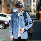Retro Japanese Style Long Sleeve Denim Jacket Washed out Casual Workwear Versatile Spring Autumn Denim Shirt