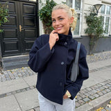 Fashion Short Woolen Coat Women Stand Collar Single-breast Full Sleeve Loose Pocket Jacket Female 2026 Autumn Solid Lady Outwear