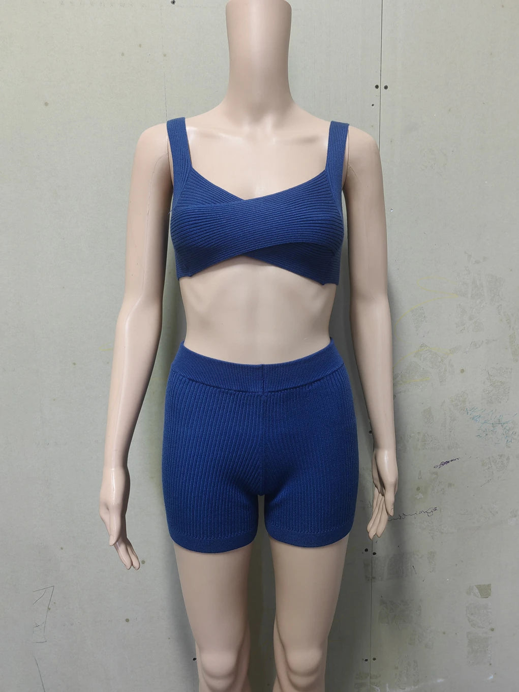 Tossy Fashion Knit 2 Piece-Set Shorts Women Clothes Patchwork Ribbed Backless Cropped Top And High Waist Knitwear Shorts Outfits