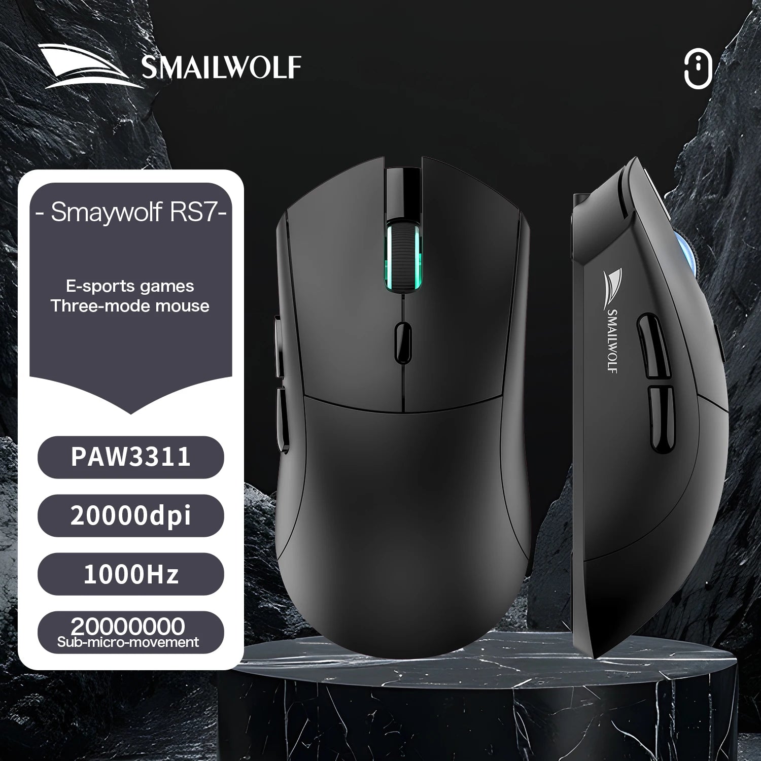SMAILWOLF RS7 Bluetooth Wireless Mouse Three-Mode Gaming Notebook Desktop Computer Gaming PAW3311 Suitable for Big Hands