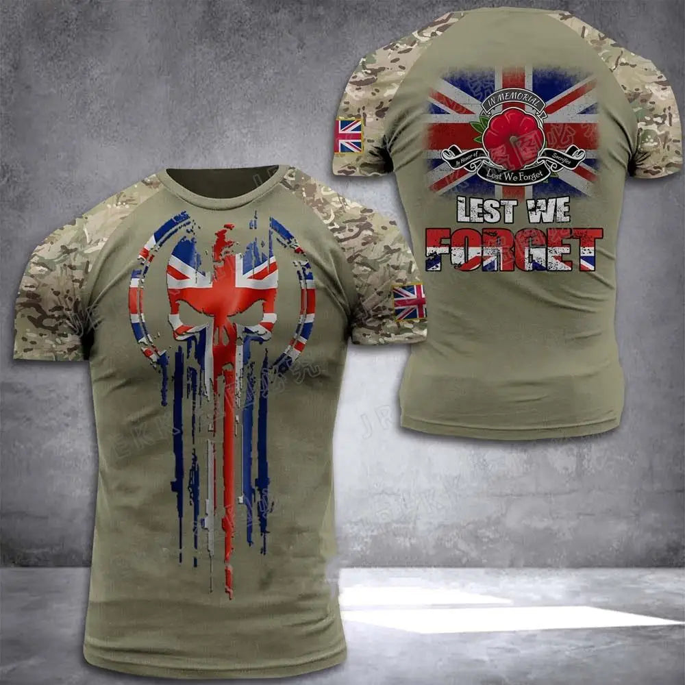 Men's Army Veteran T-shirt British Soldier 3DPrinted Pattern Field Camouflage Shirt High Quality Tops 2025 Summer
