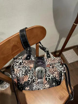Women Handbag Stitching Leopard Top-handle Shoulder Bag PU Dumpling Pack Multi-pockets Shoulder Bags Phone Money Pack