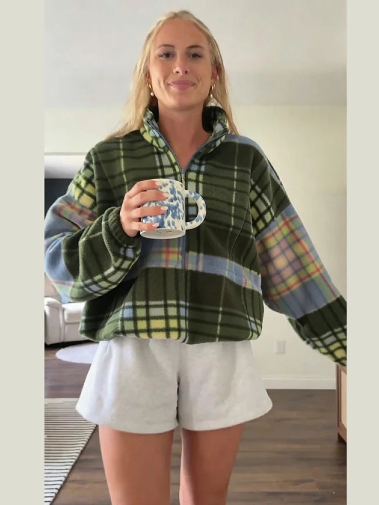 Women's Plaid Fleece Half-Zip Sweatshirt