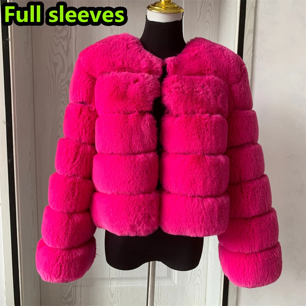 Elegant Winter Faux Fox Fur Crop Jacket