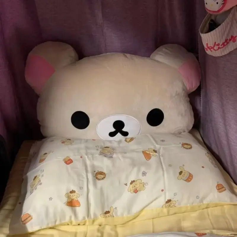 Rilakkuma Plush Bed Headrest Cushion For Dorms Soft Stuffed Bunk Bed Backrest Pillow Cute Decor For College Student Bedrooms
