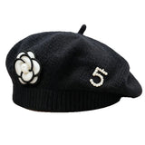 Women's Floral Pearl Knit Beret – Elegant Winter Hat