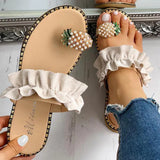Women's Bohemian Flat Sandals — Pearl & Pineapple Detail Beach Slides