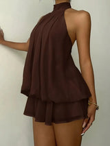 Women's Halter Neck Backless Tie-Front Mini Dress
