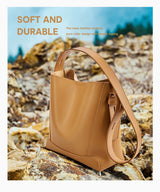 Zency New 2026 TrendyTwo Layer Cow Leather Shopper Shoulder Bag Commuter Large Bucket Handbag Simple High Quality Women Tote Bag