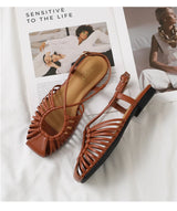 Women's Narrow Band Roman Flat Sandals — Buckle Strap Gladiator Beach Shoes