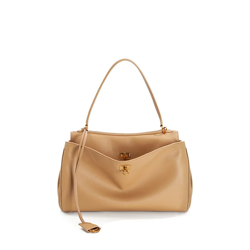 Large Capacity Women's Leather Handbag High-End Single Shoulder Crossbody Tote for Commuting