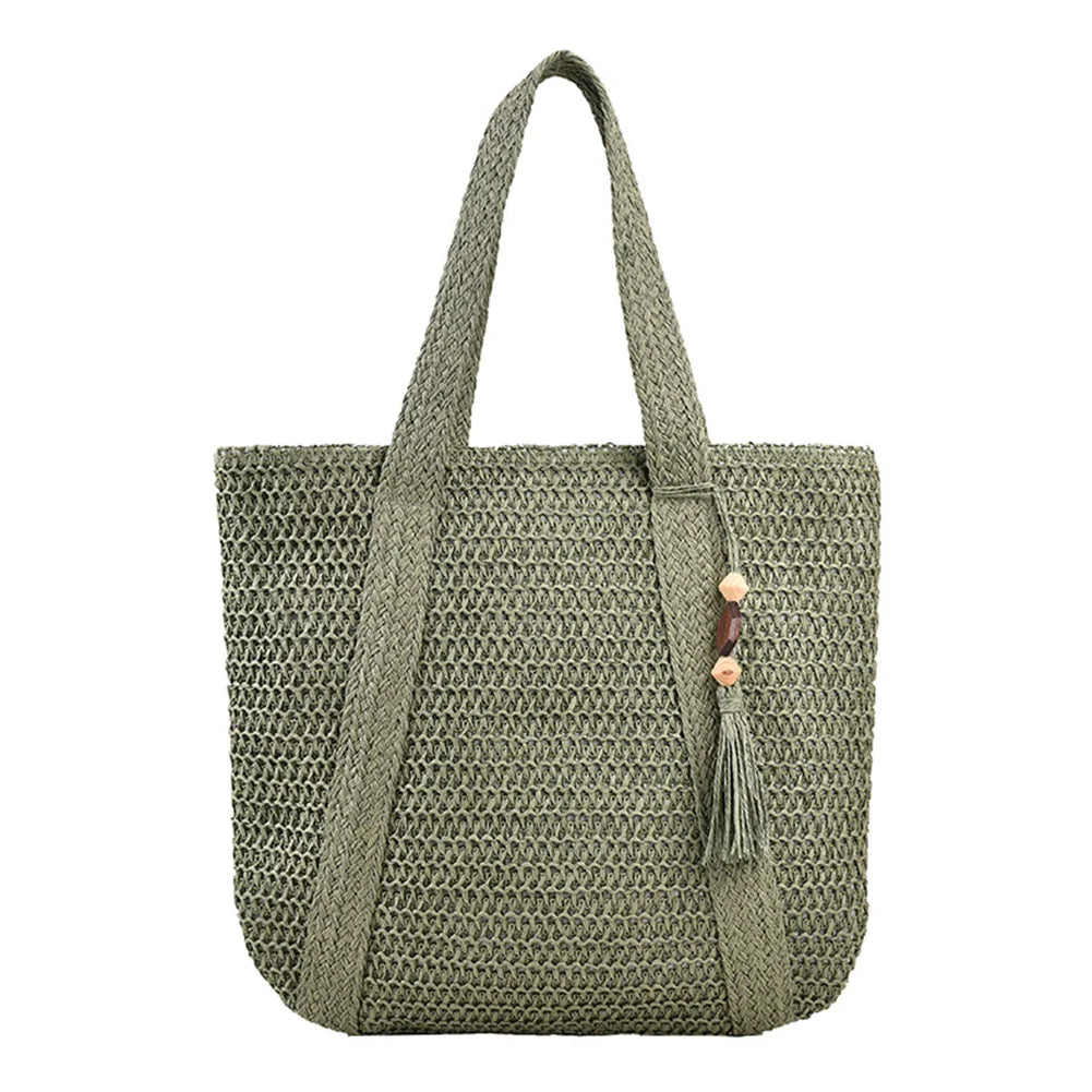 Woven Handbags Ladies Summer Woven Totes Bag with Tassel Women Shoulder Bag Large Capacity Fashion Straw Female Shopper Bag