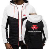 Massey Ferguson 2024 Men Printing New Autumn Warm Patchwork Hip Hop Seven-color Cotton-padded Jacket Hooded Tops
