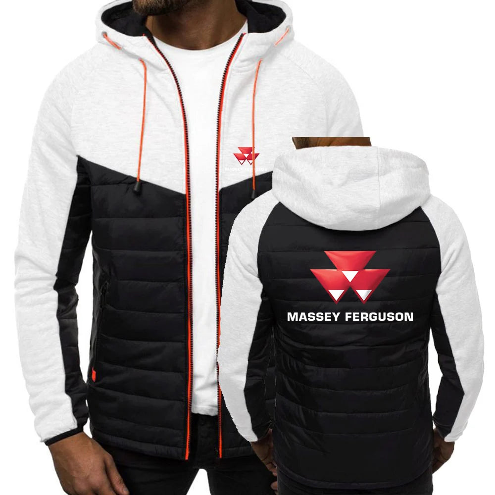 Massey Ferguson 2024 Men Printing New Autumn Warm Patchwork Hip Hop Seven-color Cotton-padded Jacket Hooded Tops