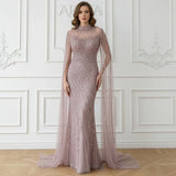Luxury Beaded Mermaid Evening Gown | Cape Sleeve