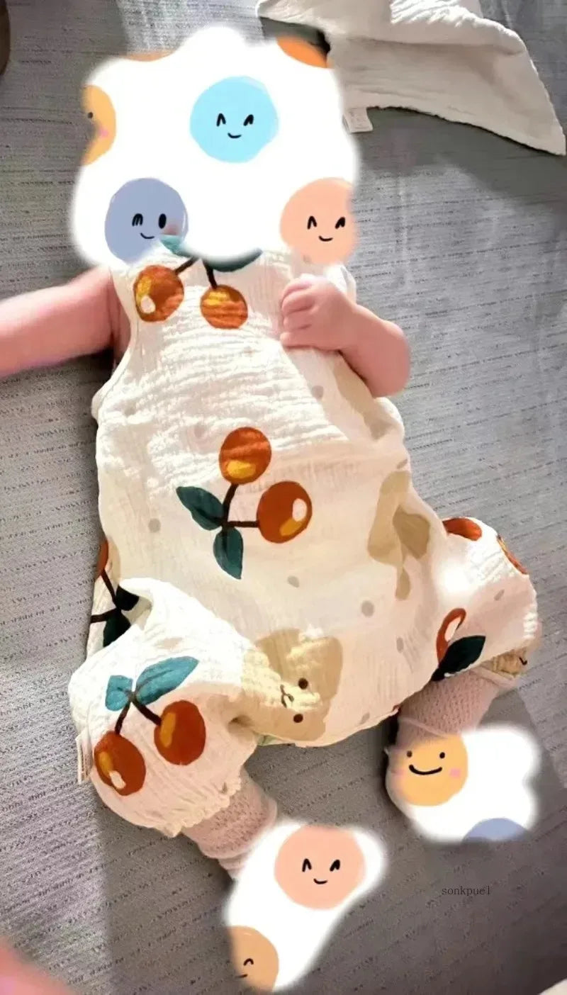 Summer Baby Girls Romper Cartoon Bear Newborn Jumpsuits Infant Sleeveless Muslin Clothing for Boys Printed Outfits