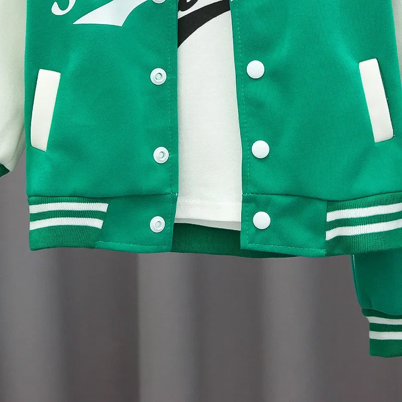 3pcs Set Kids Boys Clothes Baseball Coat+T-Shirt+Pant Spring Autumn Letter Print Sweatshirts Black Sports Casual Outfits Clothes