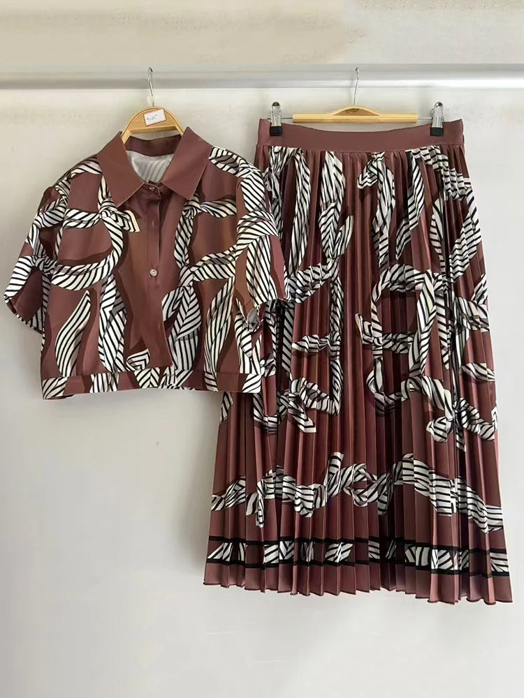 Summer Retro Geometric Two-Piece Skirt Set