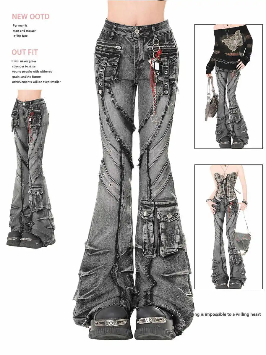 Y2K Low-Waist Flare Cargo Jeans