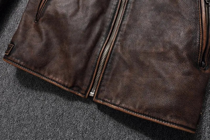New 100% Cowhide Leather Jacket men Top Layer Clothes Men's Stand Collar Motorcycle Clothes  Autumn Winter Plus Size motorcycle