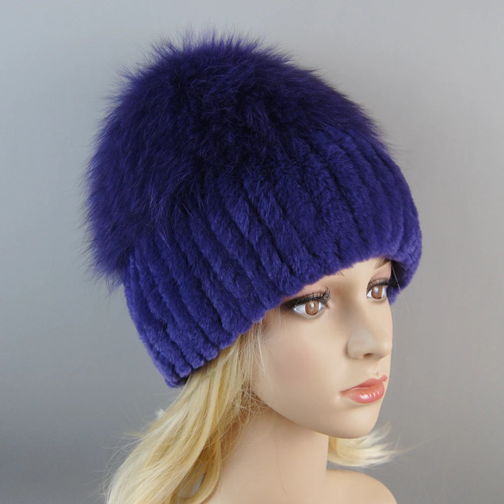 Women's Luxury Rex Rabbit & Fox Fur Beanie Hat