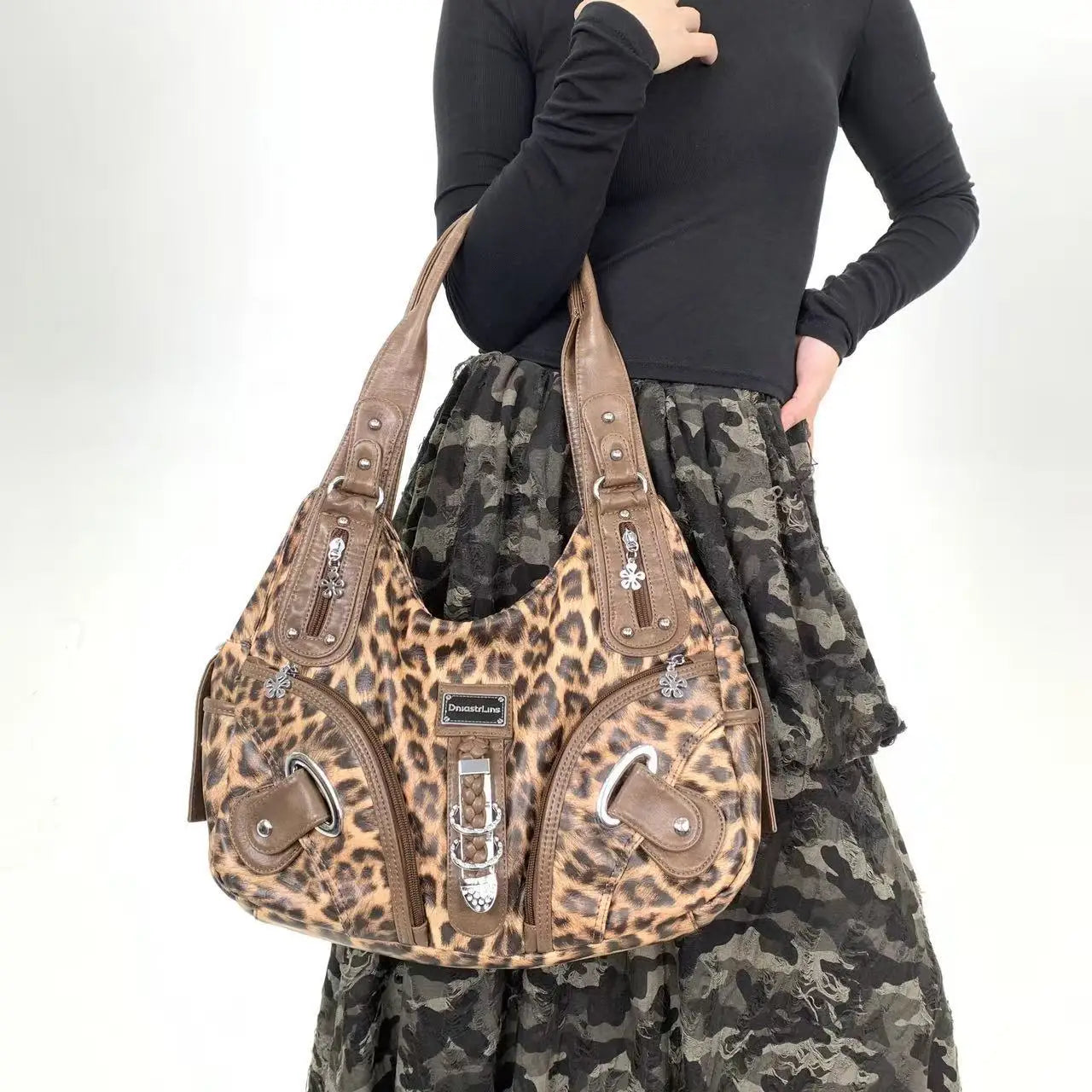 Y2K Leopard Print Shoulder Bag – Vintage Maillard Style