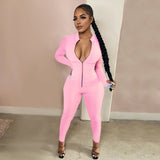 Sleek Deep-V Zip-Front Bodycon Romper – Athletic Fitness Jumpsuit