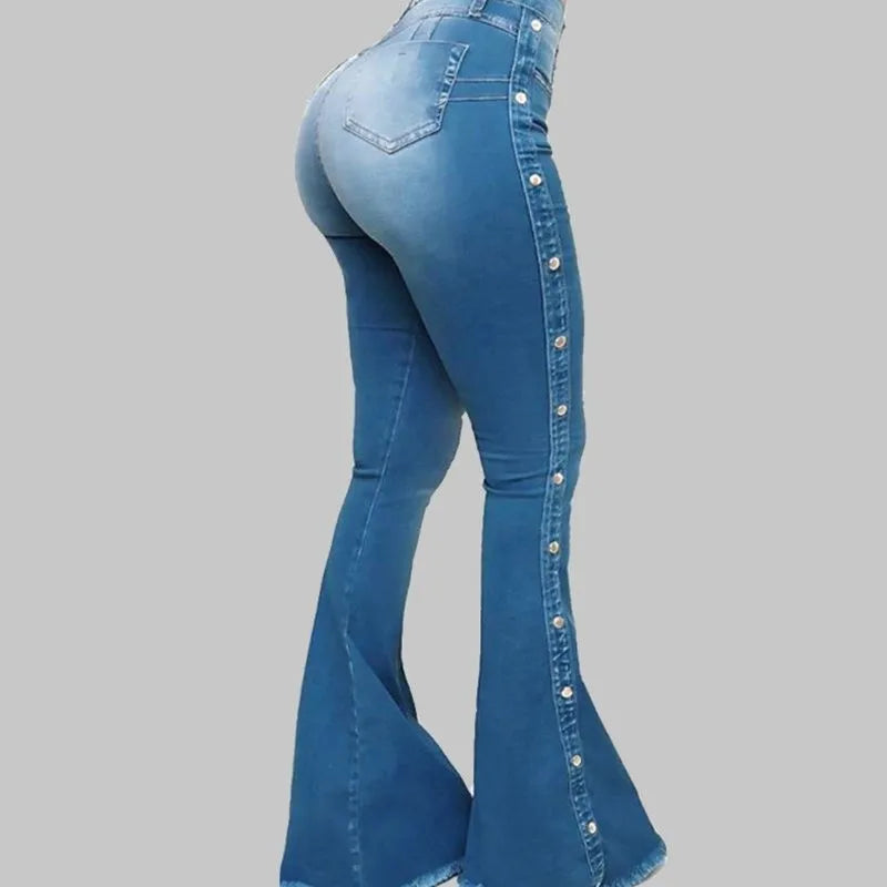 Women's High-Waist Stretch Denim Flare Pants
