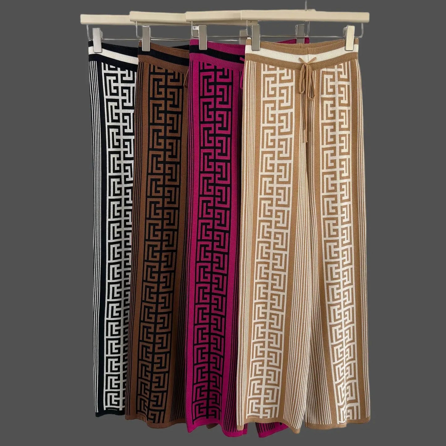 Geometric Knit Hoodie & High-Waist Wide-Leg Pants Set