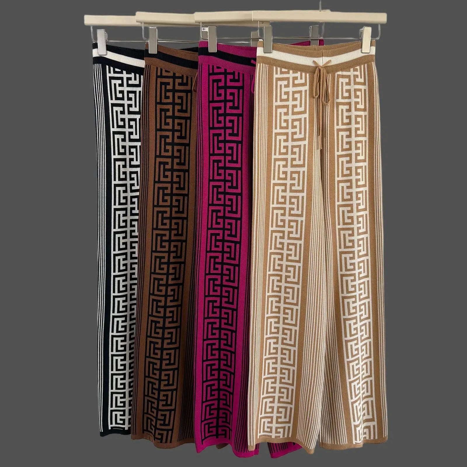Geometric Knit Hoodie & High-Waist Wide-Leg Pants Set
