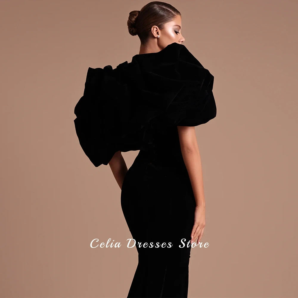 Velour Mermaid Evening Gown | Off-Shoulder Crystal