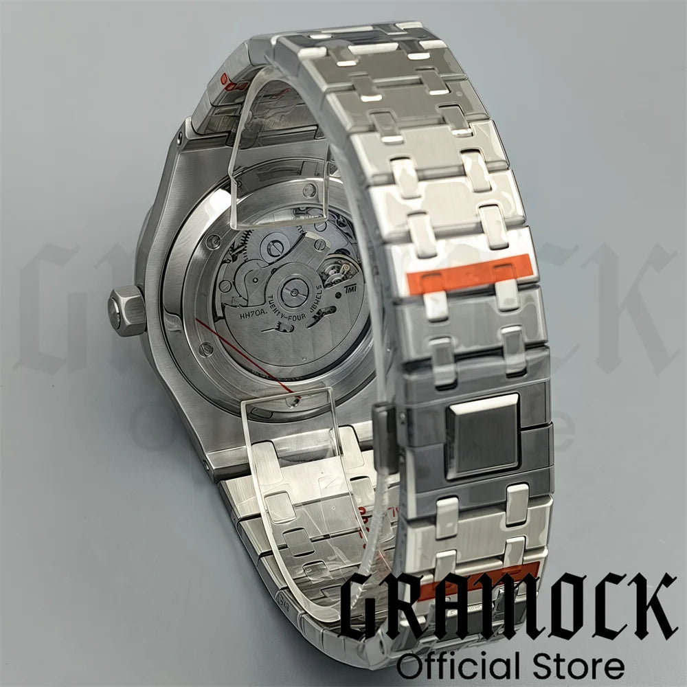 Gramock 41mm NH70 Watch Hollowed Out Dial Sapphire Crystal With Green Luminous NH70 Automatic Mechaninal Movement Waterproof