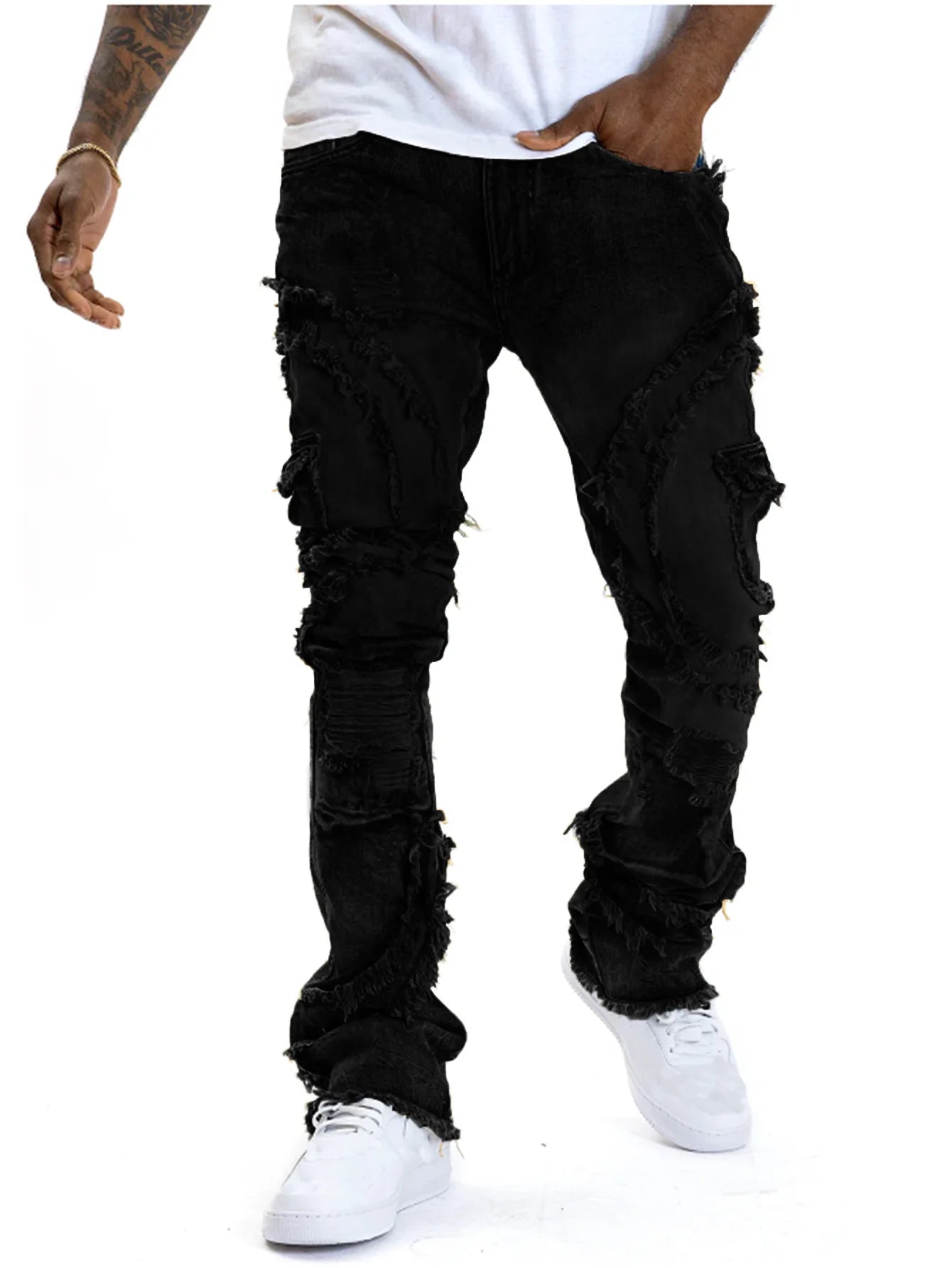 Men's Retro Flared Jeans – Ripped Tassel Stretch Denim